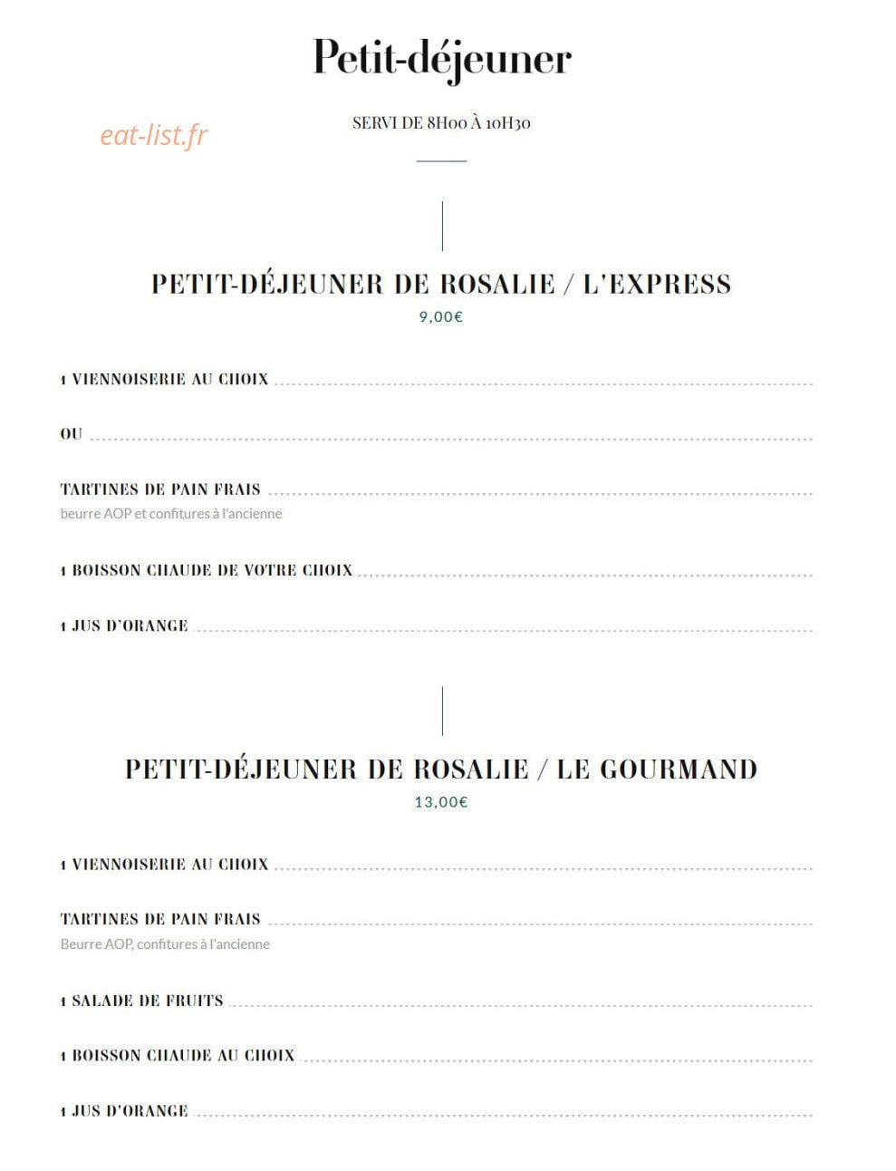 Brasserie Rosalie — carte page 1