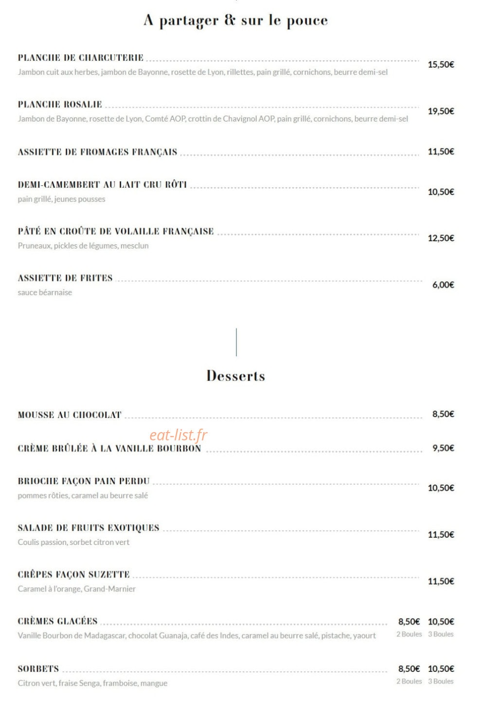 Brasserie Rosalie — carte page 30