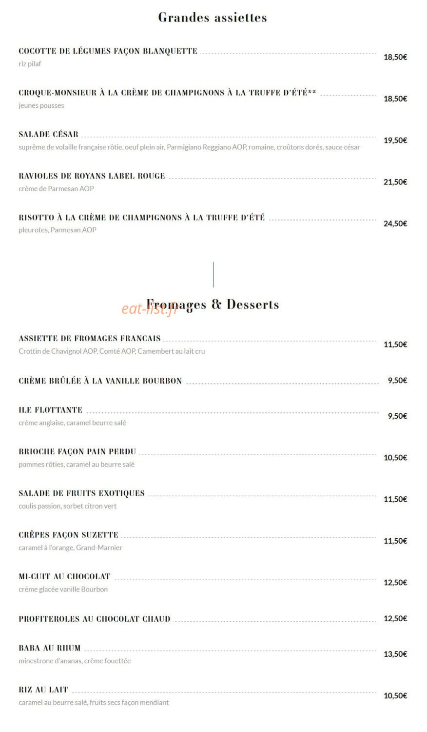 Brasserie Rosalie — carte page 5