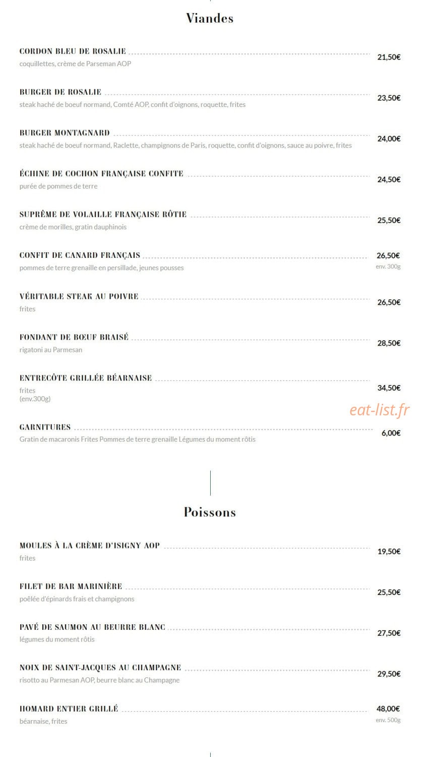 Brasserie Rosalie — carte page 4