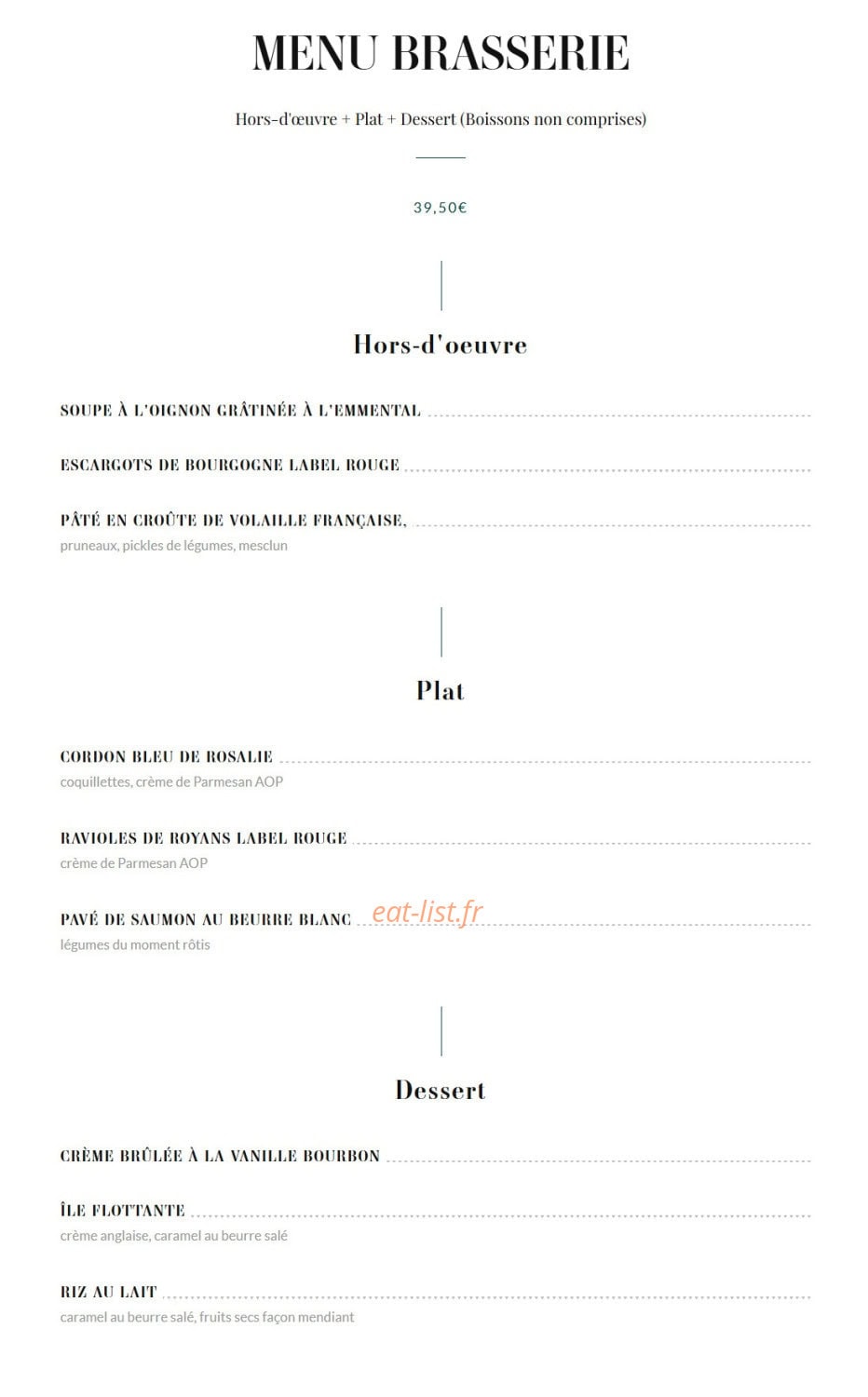 Brasserie Rosalie — carte page 9