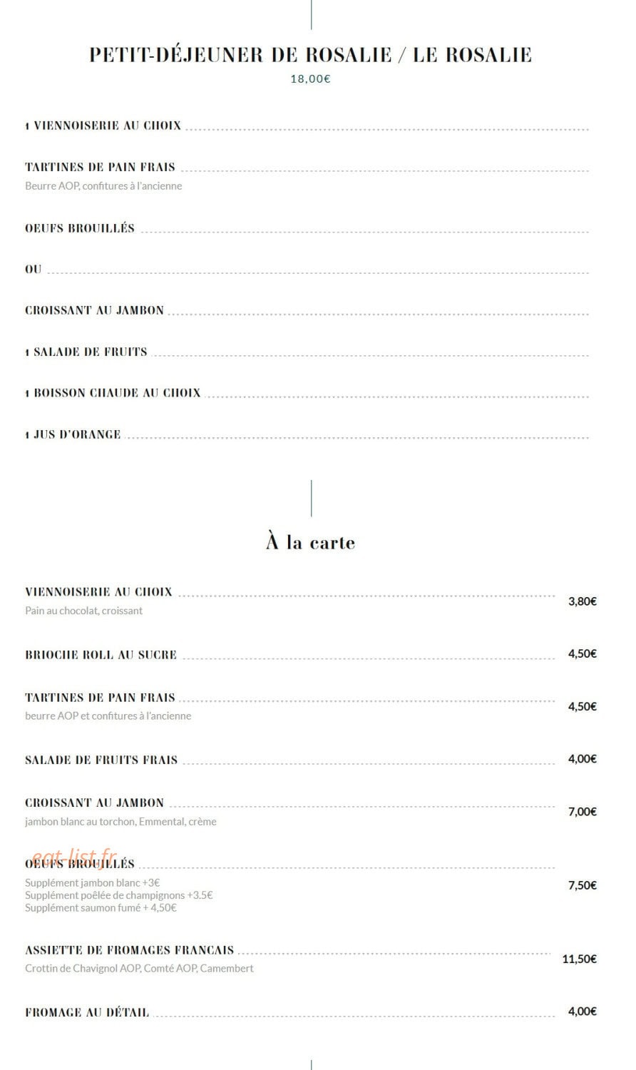 Brasserie Rosalie — carte page 2