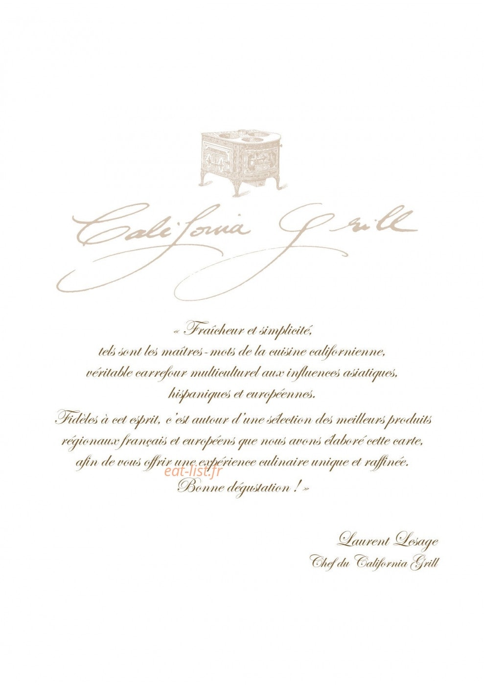 California Grill — carte page 1