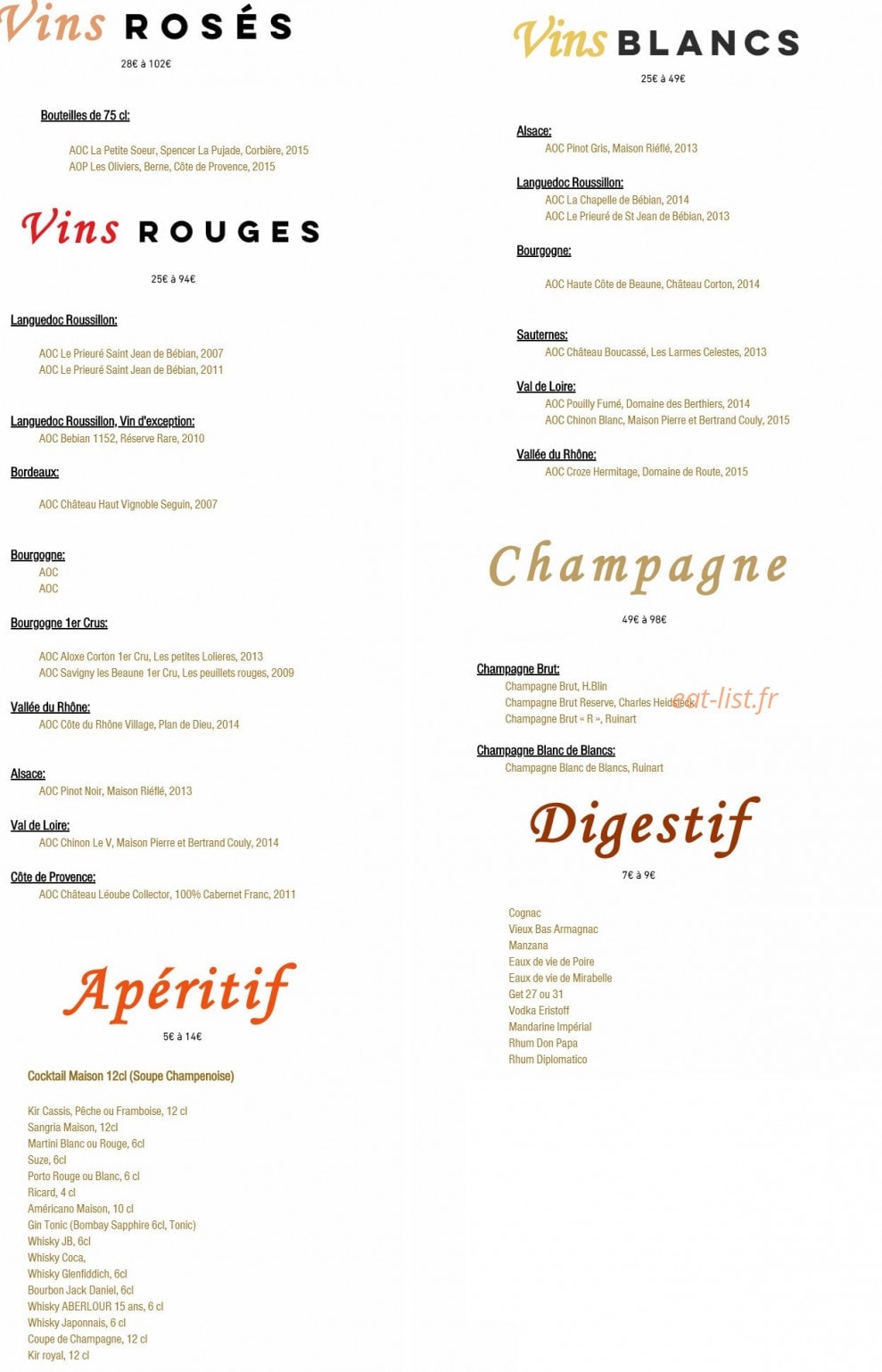 La Table — carte page 3