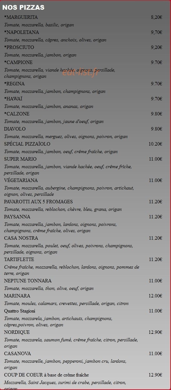 Pizzeria Di Roma — carte page 1