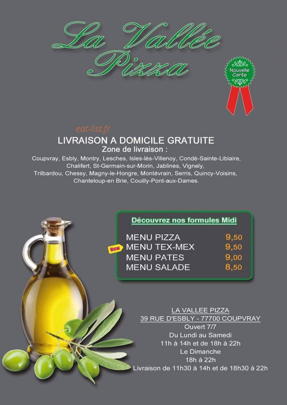 La vallée pizza — carte page 1