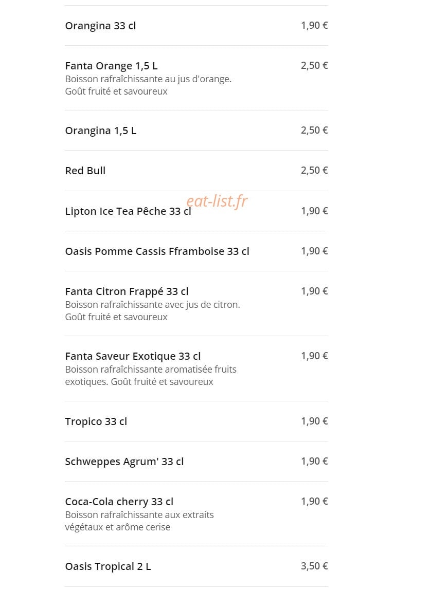 Carte et menu de Délice Sushi à Magny le Hongre — Les boissons suite