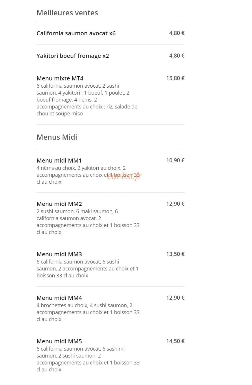 Carte et menu de Délice Sushi à Magny le Hongre — Les menus