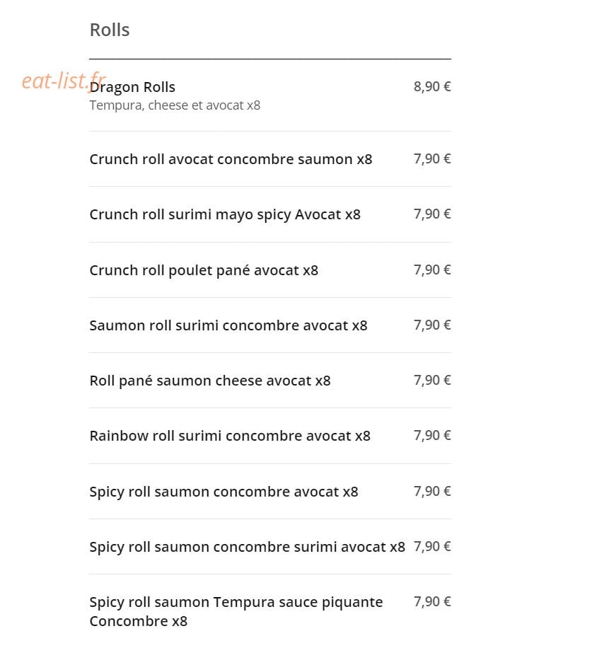 Carte et menu de Délice Sushi à Magny le Hongre — Les rolls