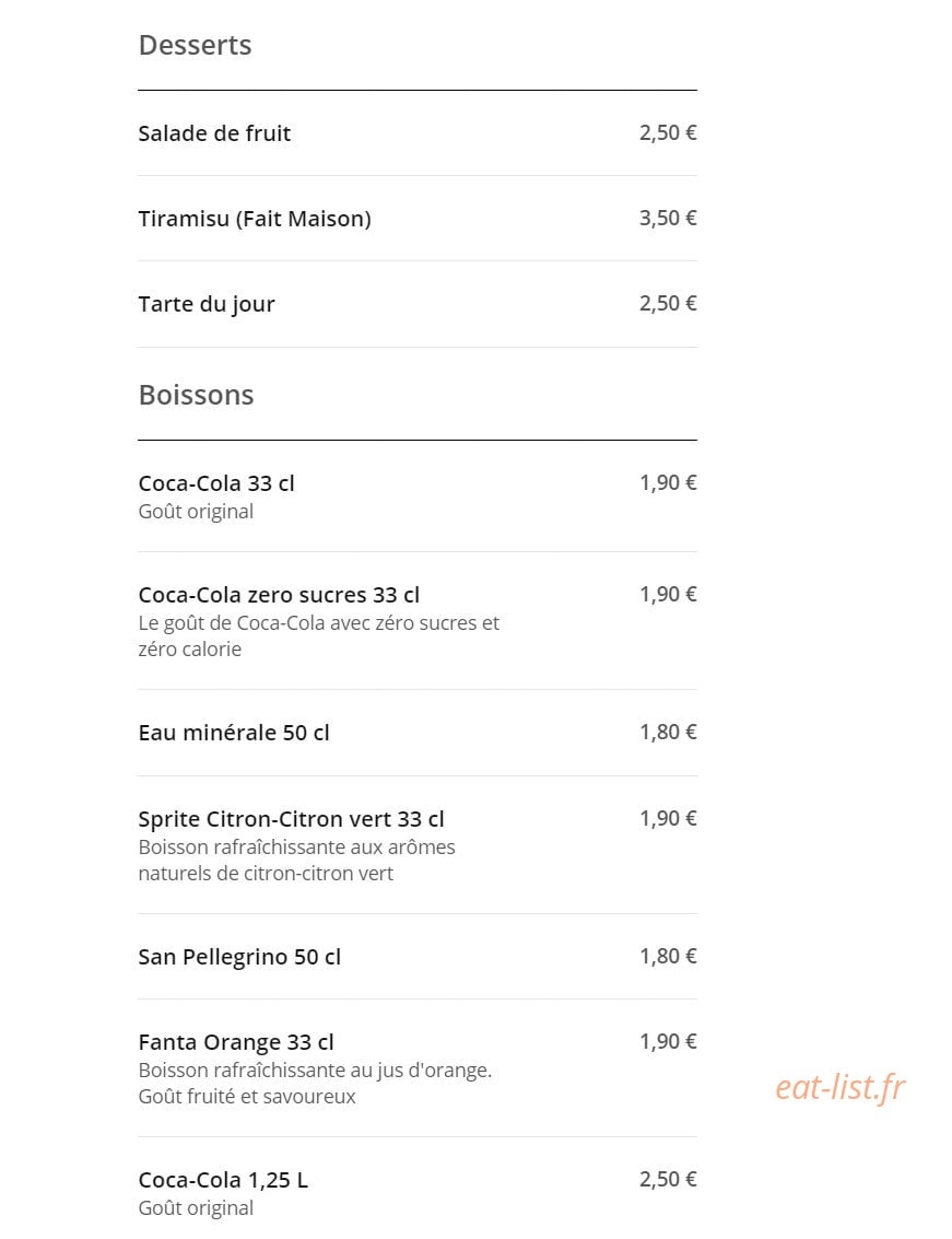 Carte et menu de Délice Sushi à Magny le Hongre — Les desserts et boissons