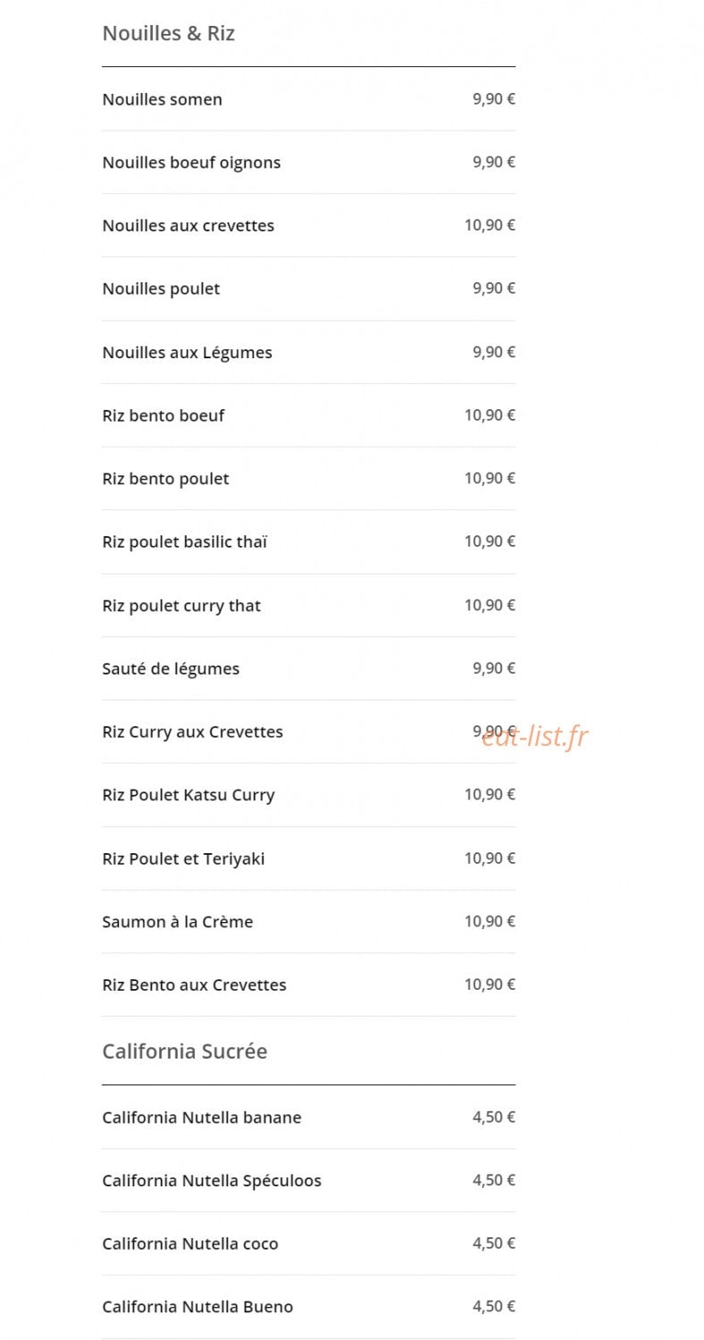 Carte et menu de Délice Sushi à Magny le Hongre — Les nouilles, riz et california sucrée