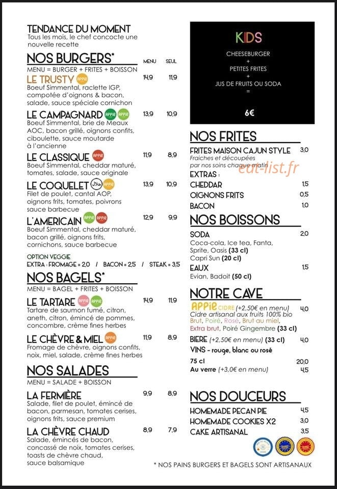Trusty burger — carte page 1