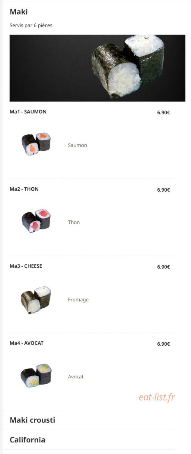 Hokkaido sushi — carte page 16