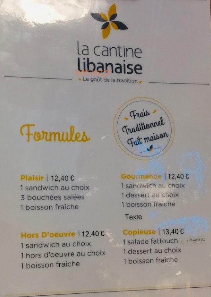 La Cantine Libanaise — carte page 1