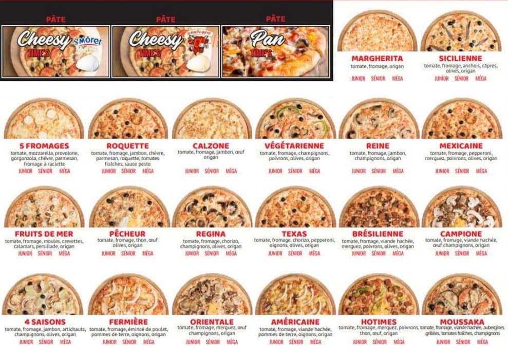 Carte et menu de Pizza Hotimes à Serris — Menu 1