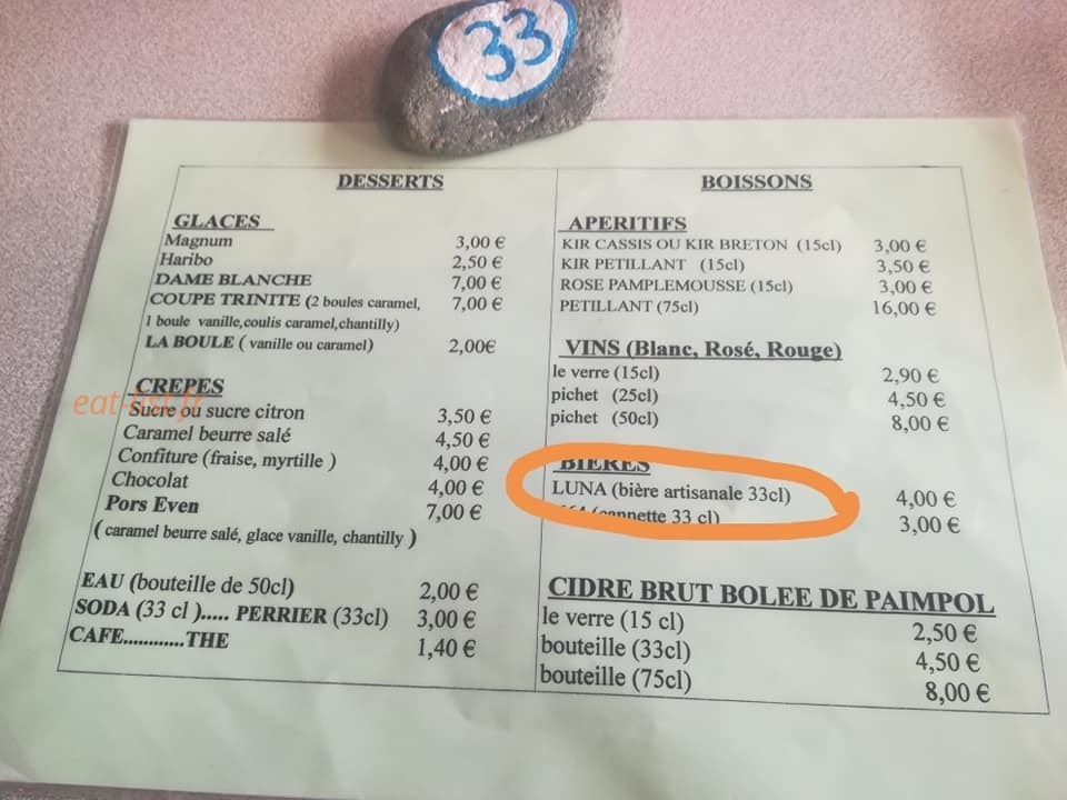 Carte et menu de Brasserie Ziegler à Nanteau sur Lunain — les desserts et boissons