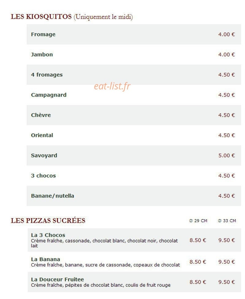 Le Kiosque à Pizzas — carte page 4