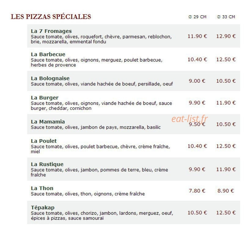Le Kiosque à Pizzas — carte page 3