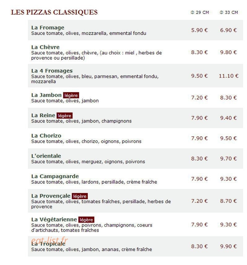 Le Kiosque à Pizzas — carte page 1