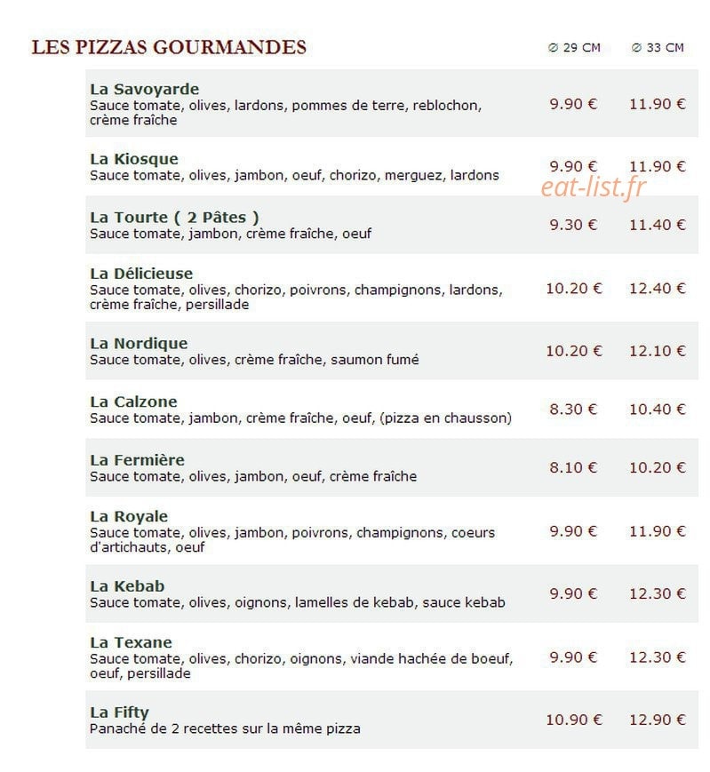 Le Kiosque à Pizzas — carte page 2