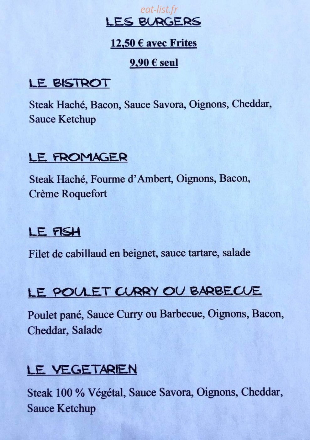 Le Bistrot — carte page 1