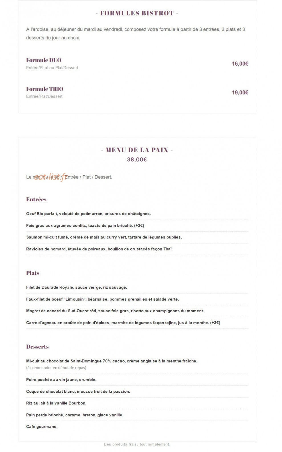 Café de la Paix — carte page 1