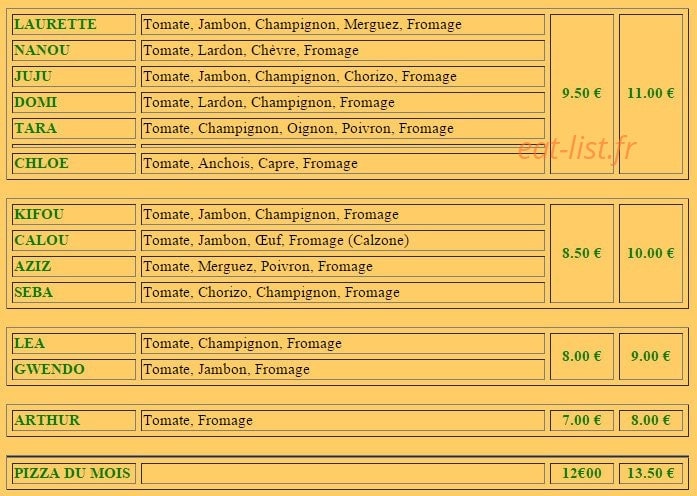 Pizza Calou — carte page 2