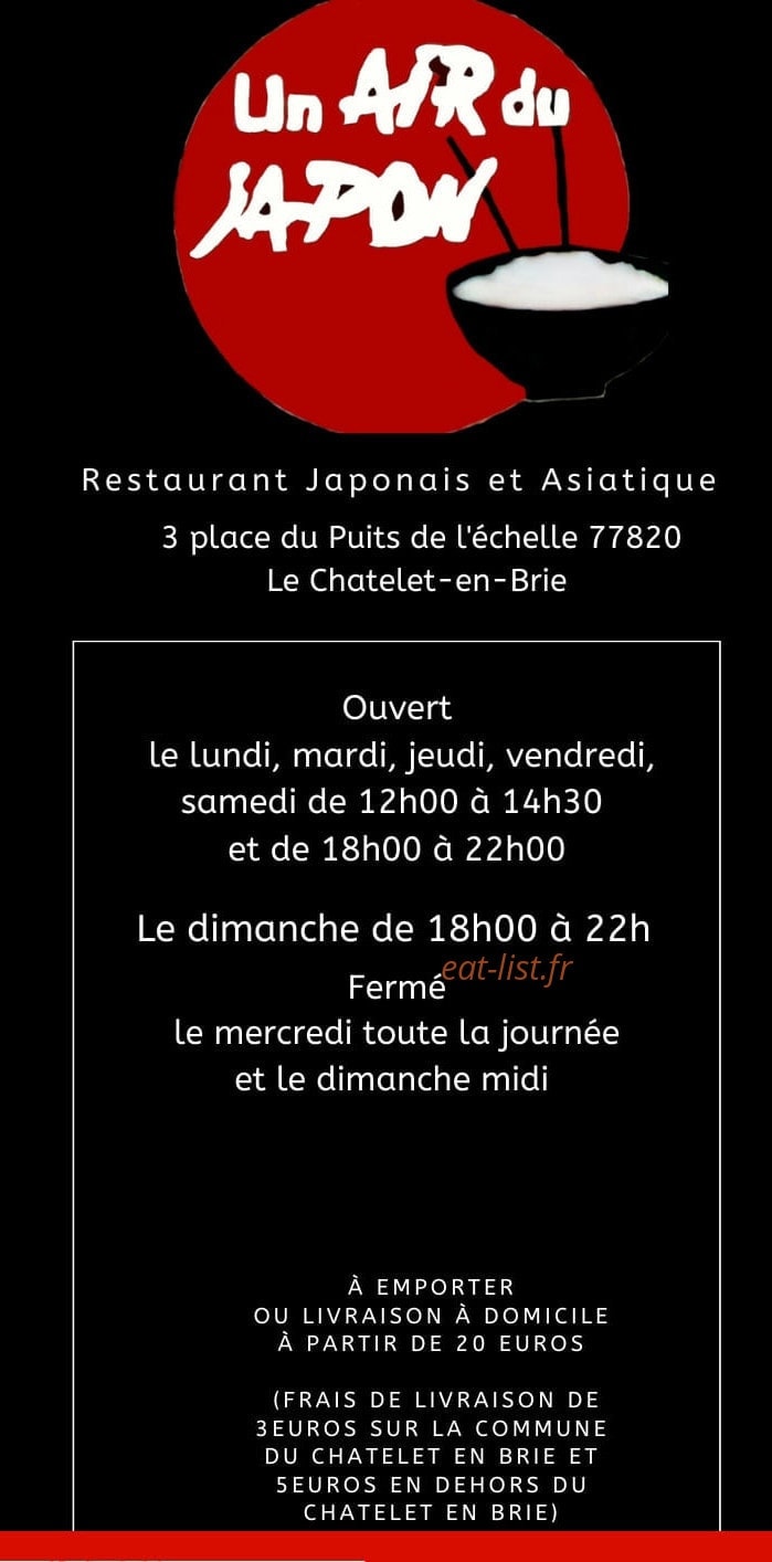 Carte et menu Un Air du Japon Le Chatelet en Brie