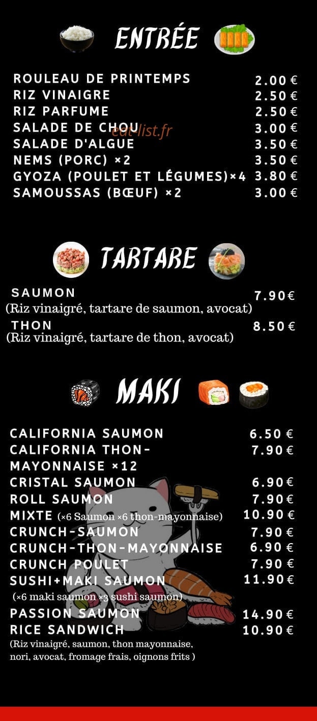 Carte et menu de Un Air du Japon à Le Chatelet en Brie — Les entrées, tartares, ...