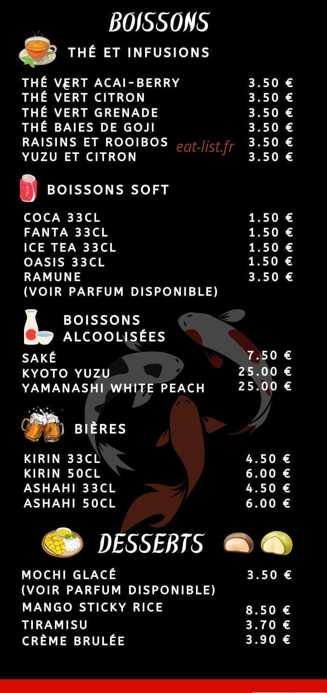 Carte et menu de Un Air du Japon à Le Chatelet en Brie — Les boissons, desserts