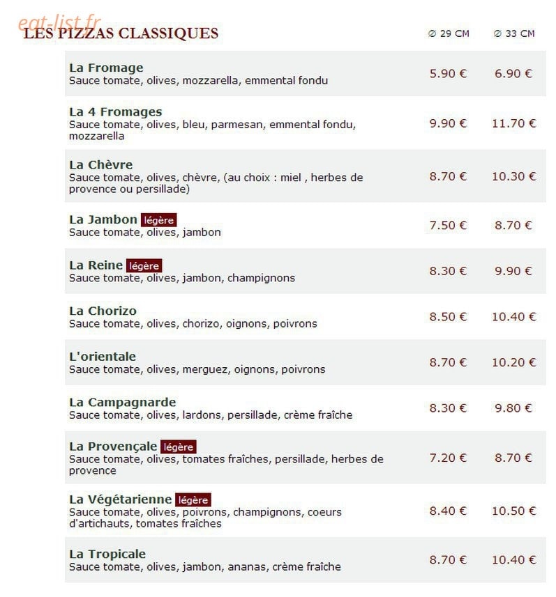 Le Kiosque à Pizzas — carte page 1