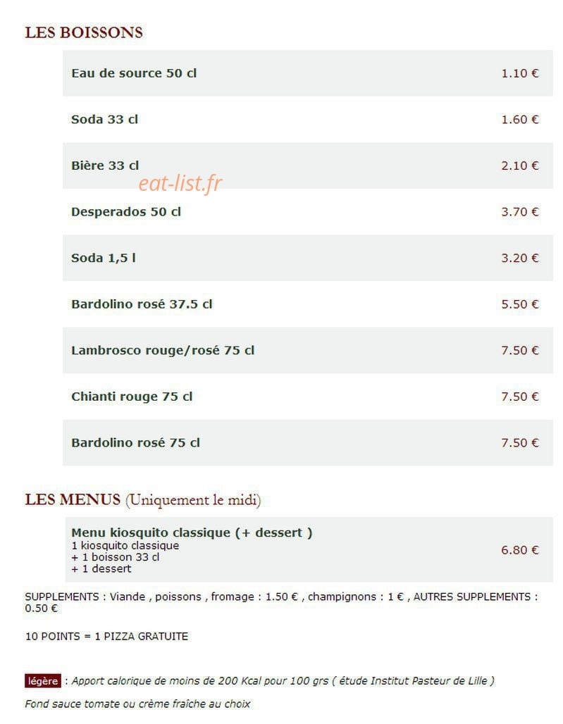 Le Kiosque à Pizzas — carte page 3