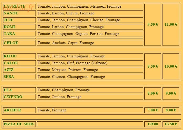 Pizza Calou — carte page 2