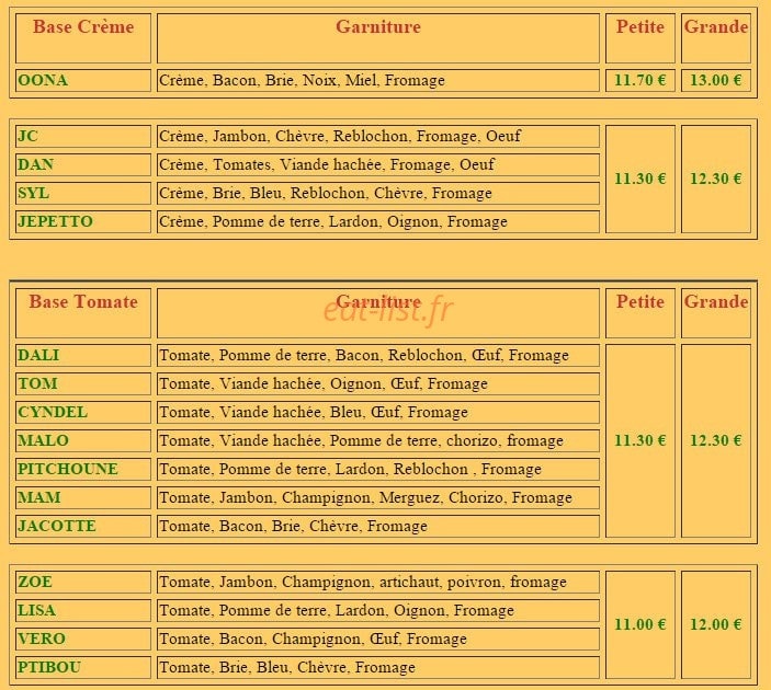 Pizza Calou — carte page 1