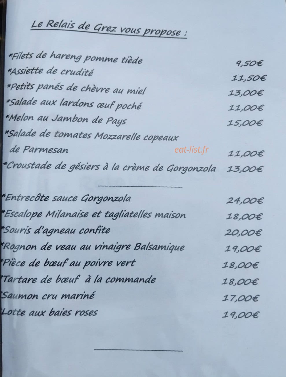 Le Relais de Grez — carte page 1