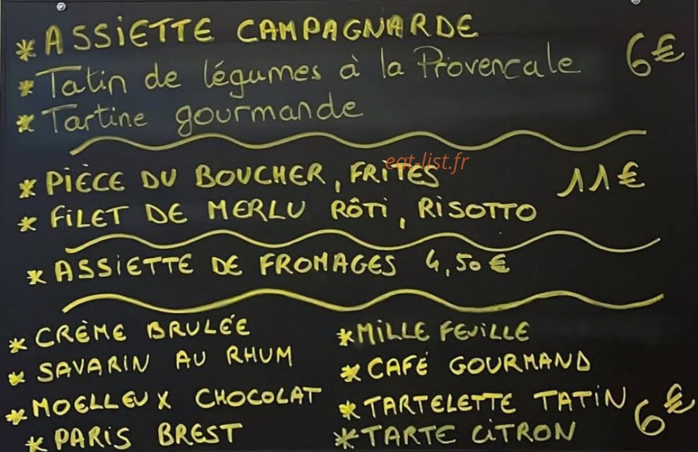 Bistrot de l'Orvanne — carte page 1