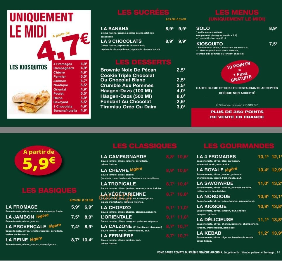 Le Kiosque à Pizzas — carte page 2