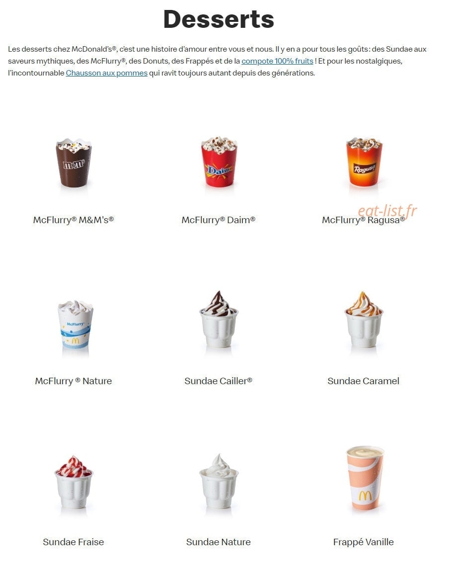 Mc Donald's — carte page 18