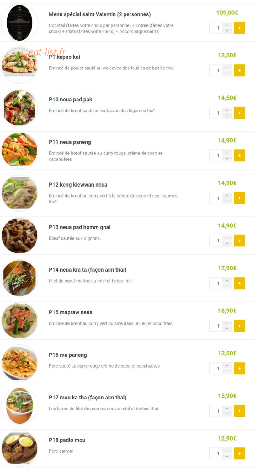 Aim Thaï — carte page 5