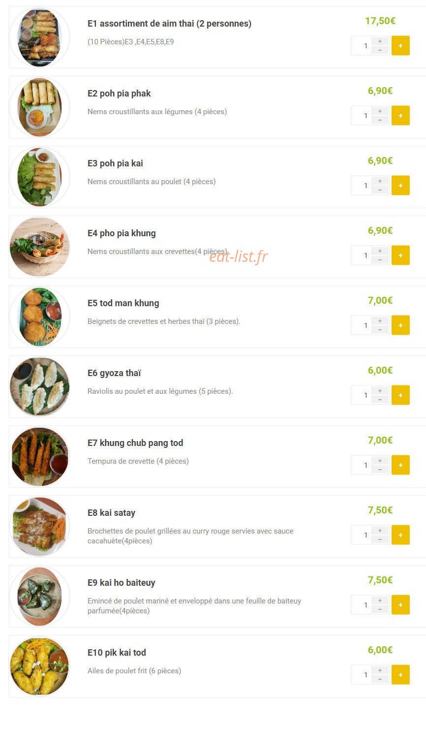 Aim Thaï — carte page 1