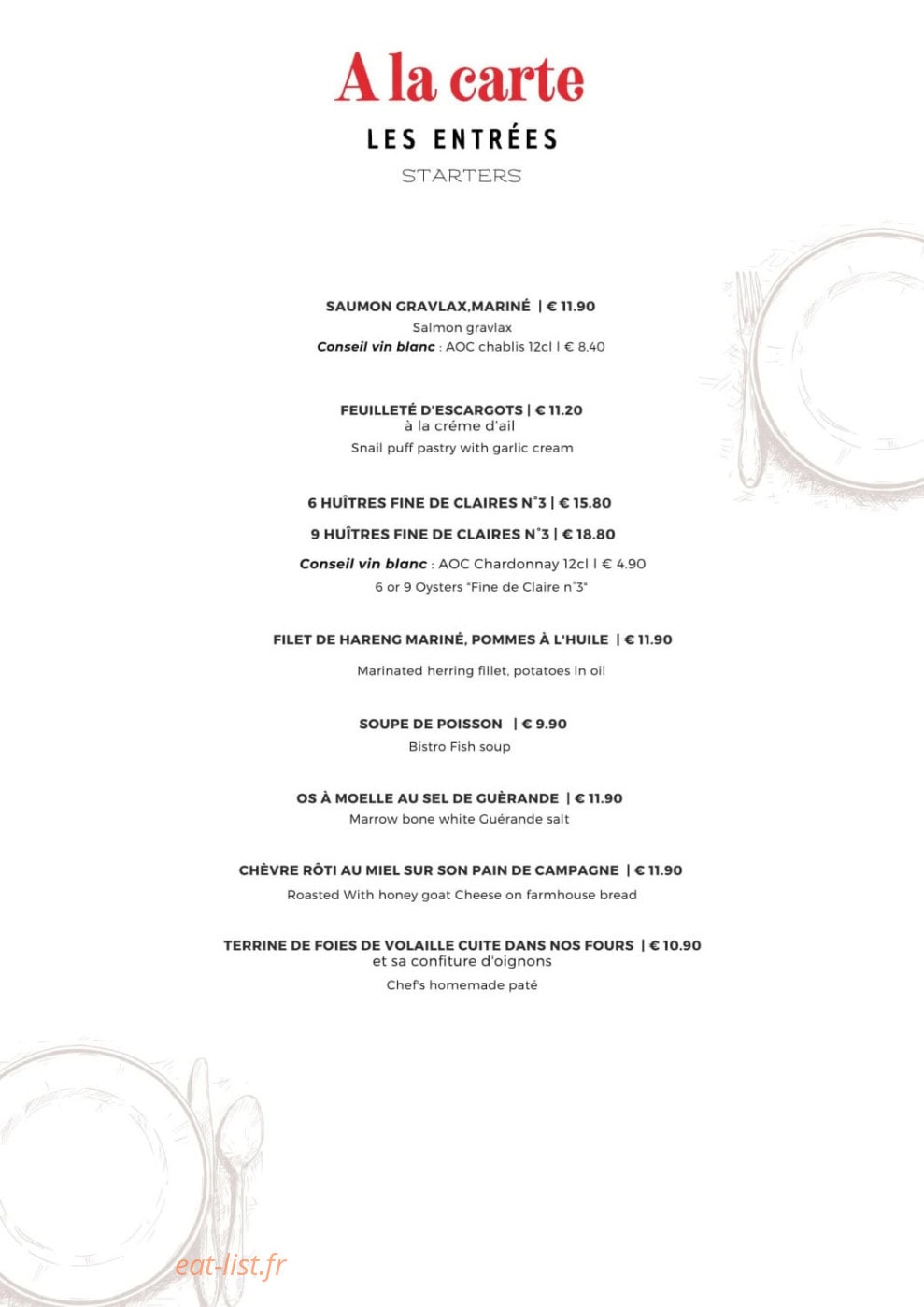 Bistrot du boucher — carte page 1