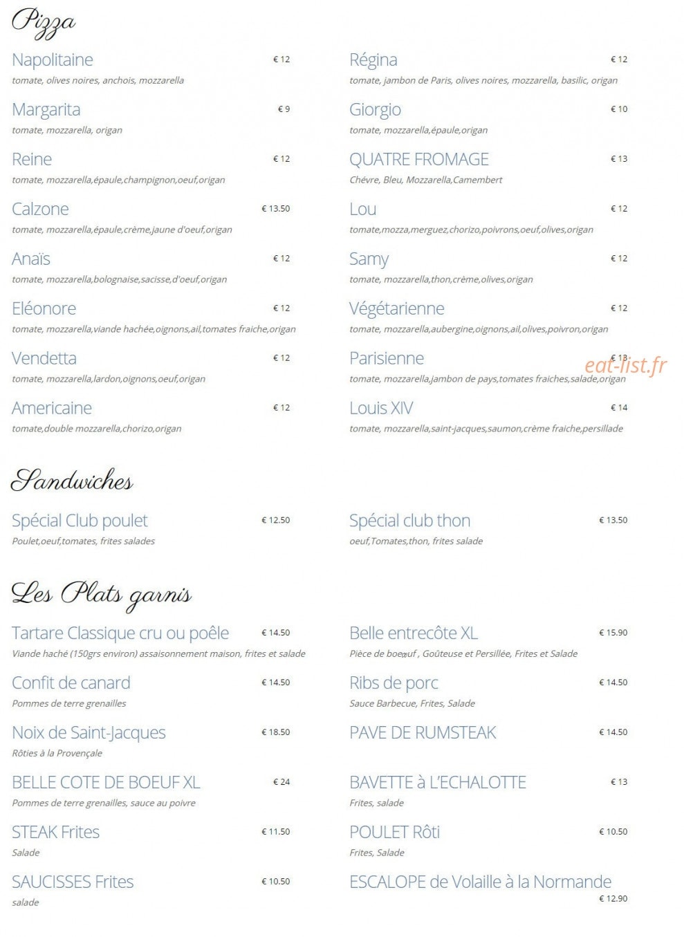 Café Bleu Roi — carte page 2