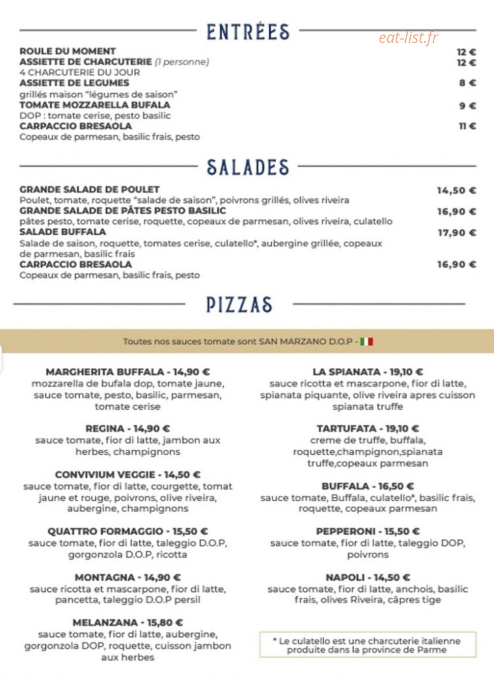 Caffe convivium — carte page 1