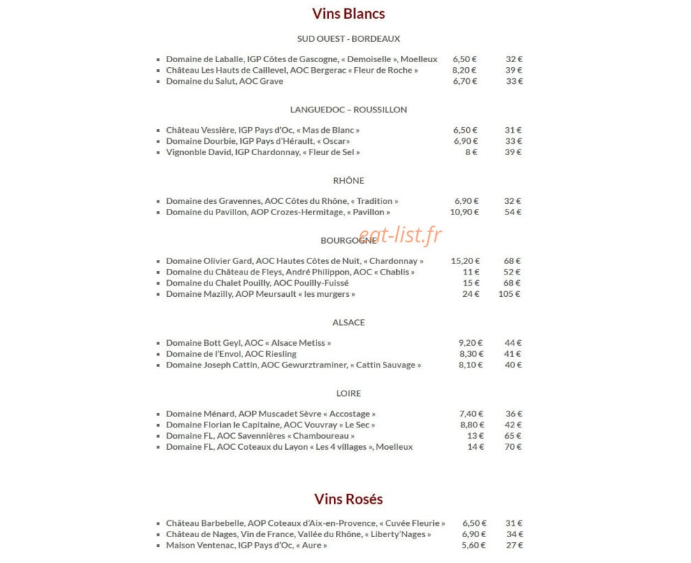 Chez Les Filles — carte page 4
