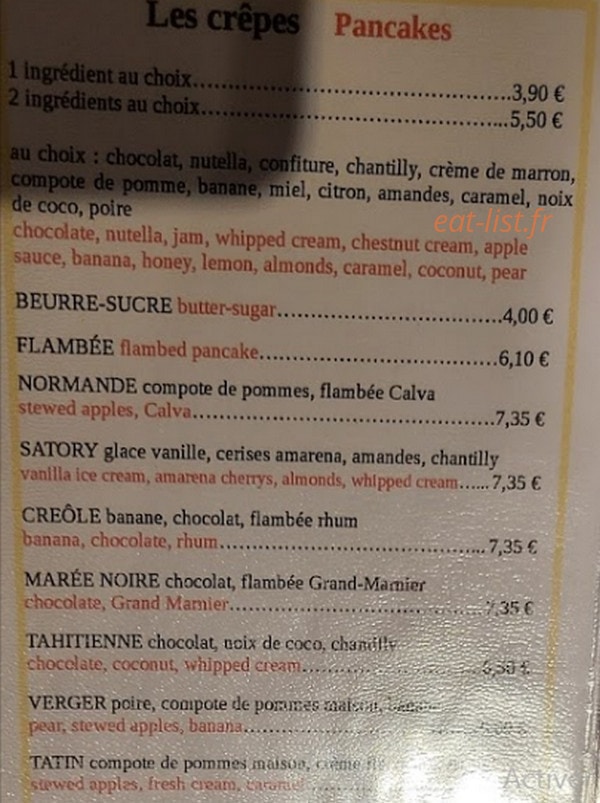 Crêperie Satory — carte page 1