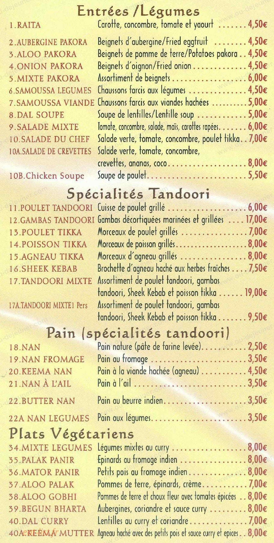 Délice de Agra — carte page 2