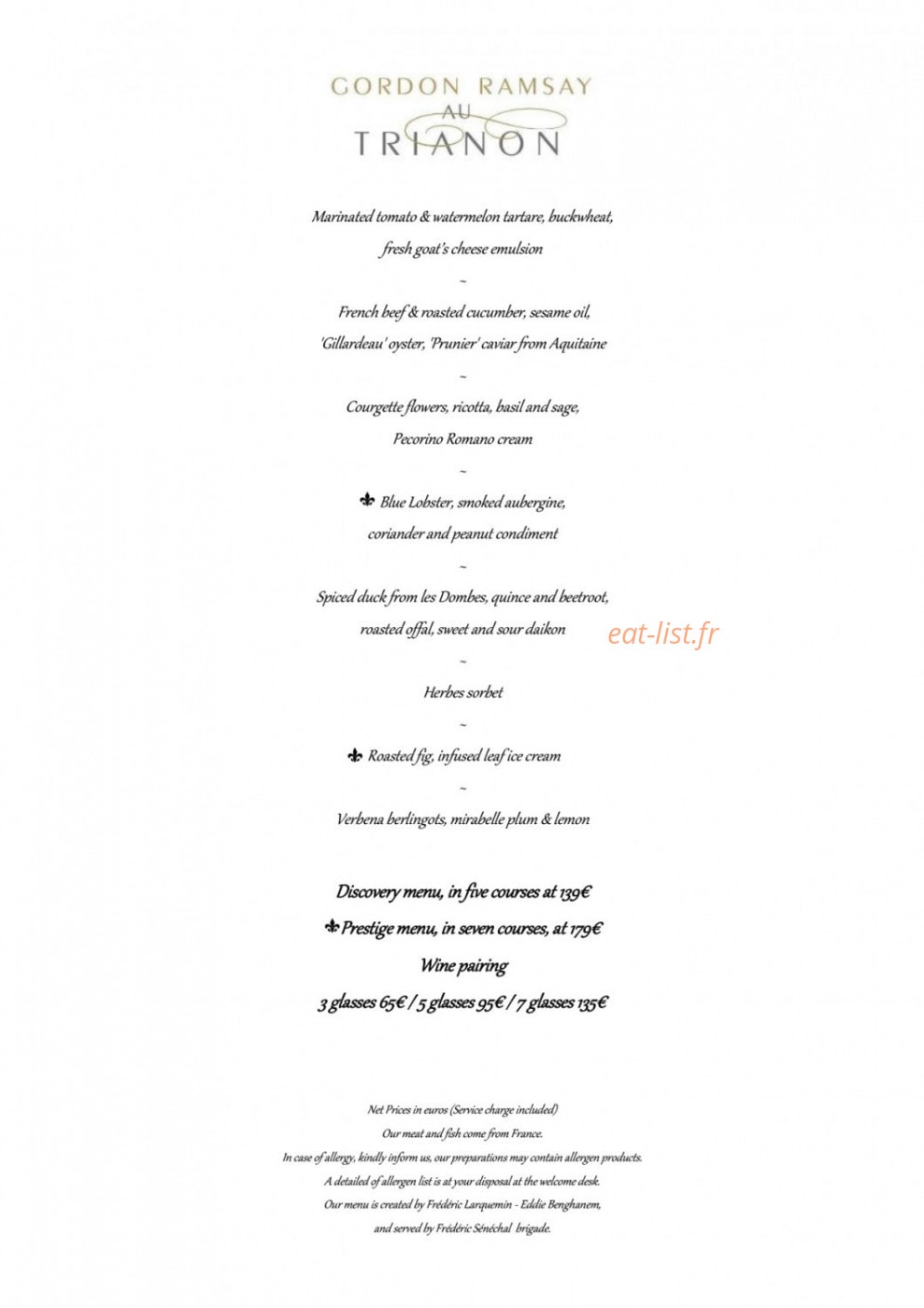 Gordon Ramsay au Trianon — carte page 1