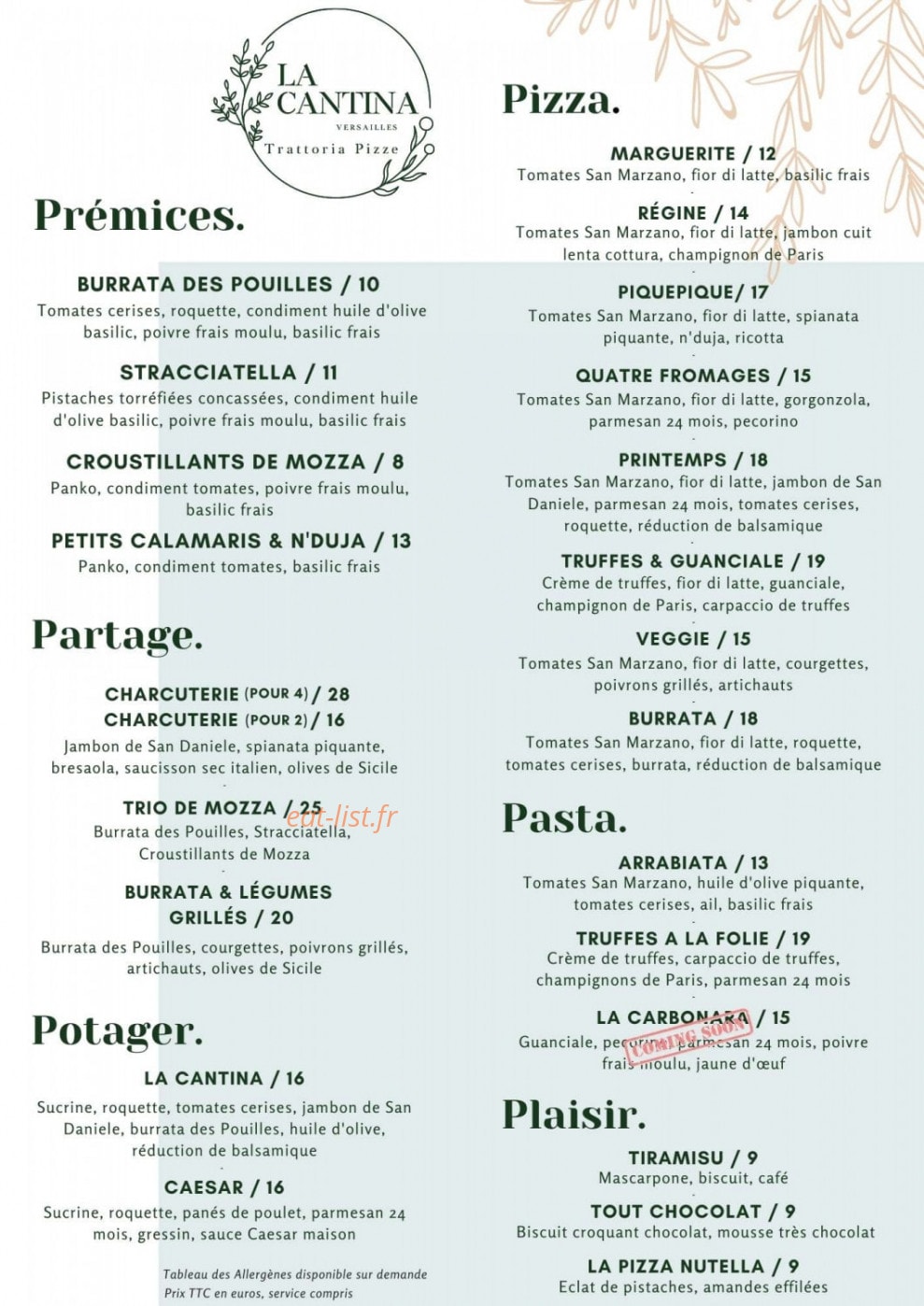 La Cantina — carte page 1