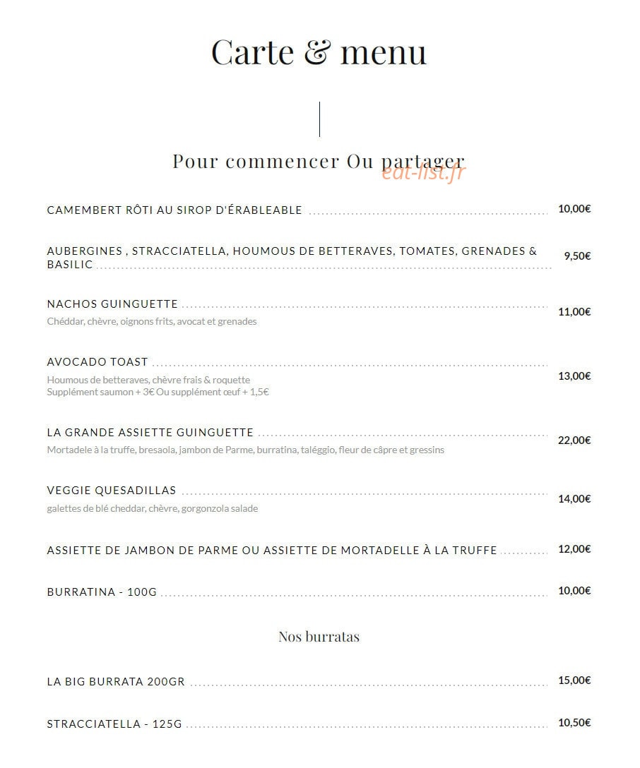 La Guinguette — carte page 1