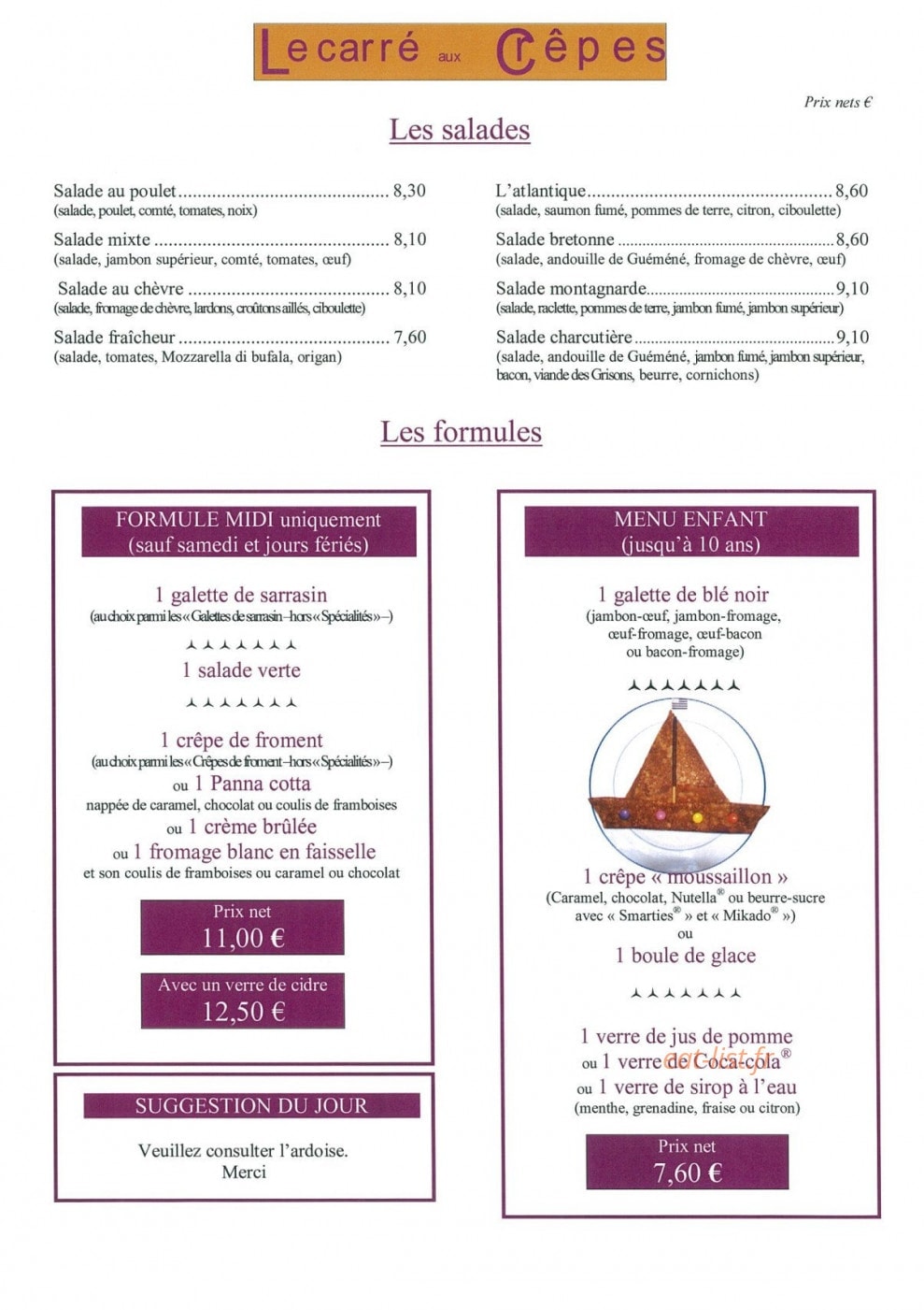 Le Carre Aux Crepes — carte page 1